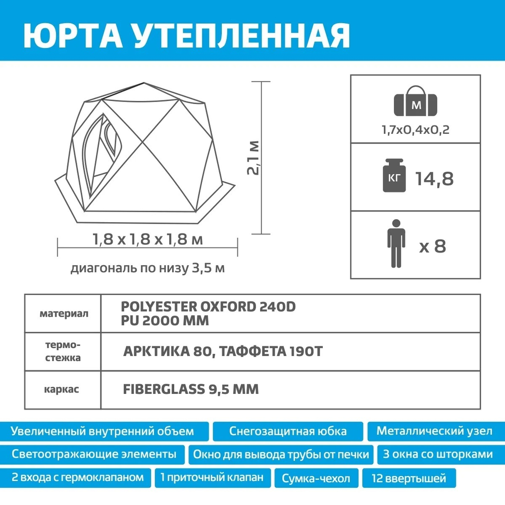 Палатка зимняя Helios Юрта утепленная