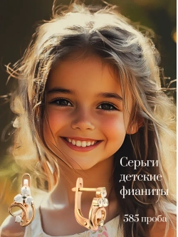 Серьги детские из золота с фианитами