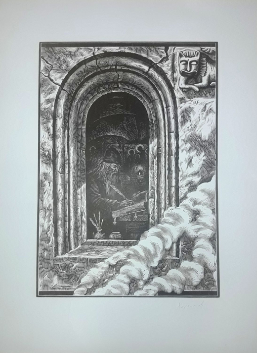 Харламов Сергей Михайлович. Летописец. СССР, 1970-1980 гг .Бумага, линогравюра.