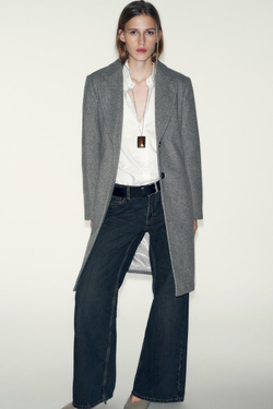 ZARA МЯГКОЕ ПАЛЬТО С ПОДПЛЕЧНИКАМИ, СЕРЫЙ