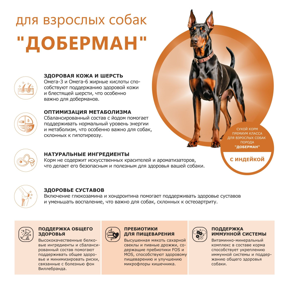 Корм сухой для взрослых собак породы Доберман, премиум полнорационный комплекс, с индейкой, 12 кг, QUATTRO