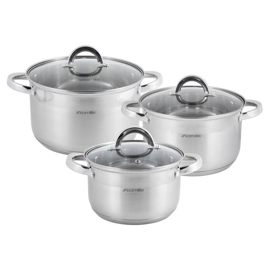 Набор кастрюль 6 предметов Kamille KM-5630S (4,5 л; 5,8 л; 7,8 л) из нержавеющей стали
