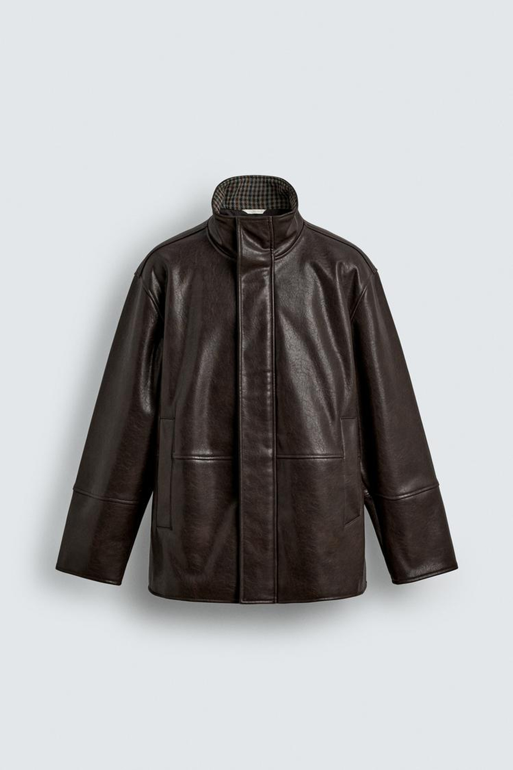 ZARA КОНТРАСТНАЯ КУРТКА ИЗ ИСКУССТВЕННОЙ КОЖИ, КОРИЧНЕВЫЙ
