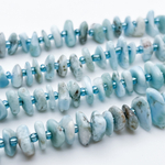 Ларимар бусины, галтовка, размер около 8,5-12*2-4 мм, цена за отрезок 19 см (1/2 нити)
