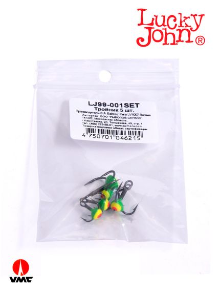 Крючоки-тройники для приманок Lucky John 01SET с каплей цвет. 5шт. набор