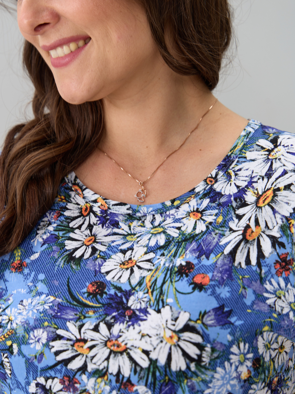 Платье П-026/голубой-ромашковоеполе