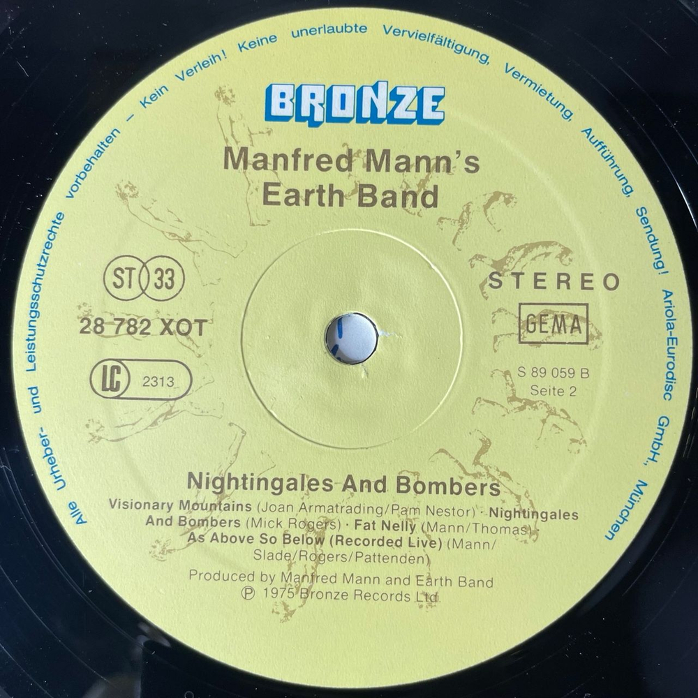 Винтажная виниловая пластинка LP Manfred Mann's Earth Band Nightingales and Bombers (Германия 1977)