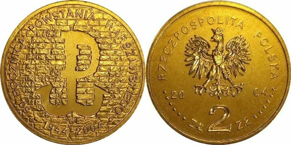 Польша 2 злотых, 2004 60 лет Варшавскому восстанию aUNC