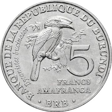 5 франков 2014 Бурунди «Калао-трубач»