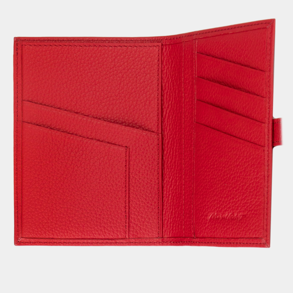 Обложка для паспорта и автодокументов из натуральной кожи теленка, красного цвета