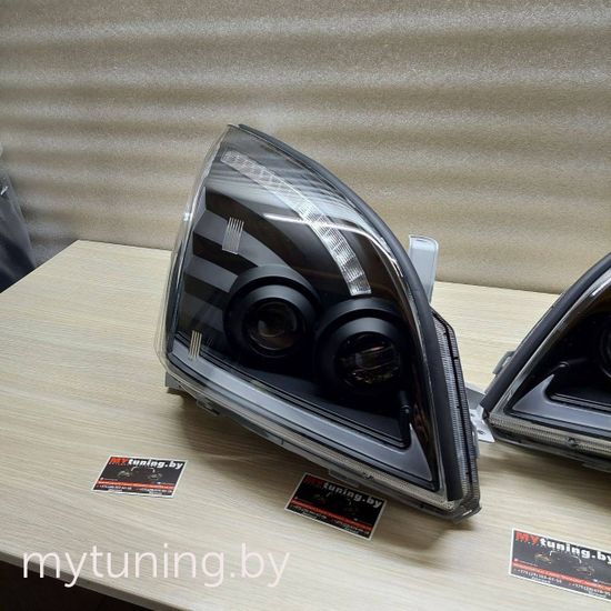 Передние фары Tube Light для Toyota Land Cruisre Prado 120 (03-09) динамические черные