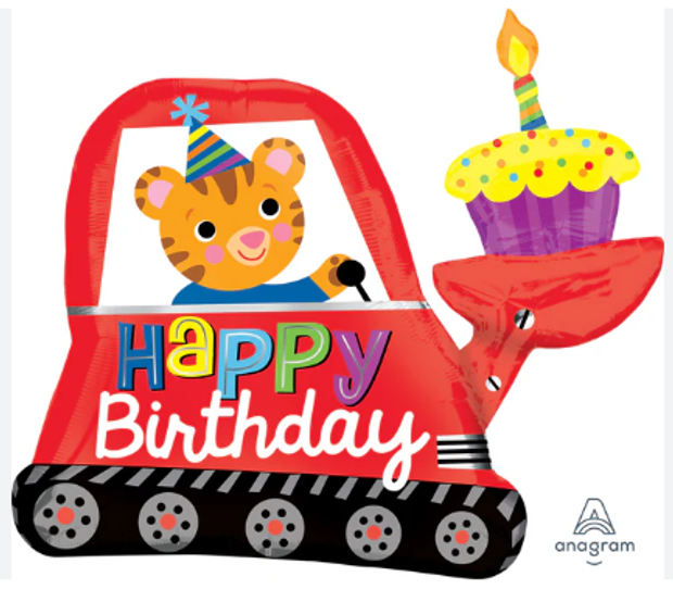31" Jumbo  Happy Birthday  Digger Cupcake  Balloon Тигренок на экскаваторе с кексом  (БГ-70)