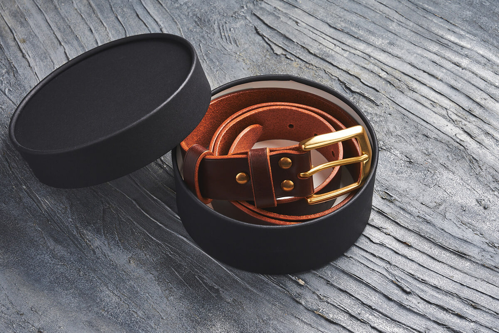 Ремень из гладкой итальянской кожи, цвет «коньяк», латунная пряжка