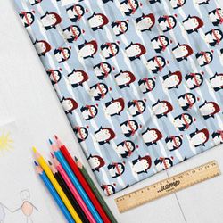 Ткань лен маленькие пингвины