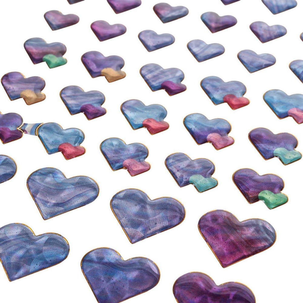 Наклейки Сердечки с голографическим эффектом 20*11см, голубые