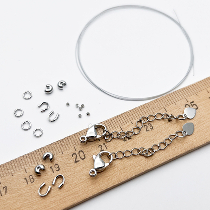 Набор для закрепки с ювелирным тросиком Flexy7/SakuLux 0,35 мм, цвет серебро (родий)