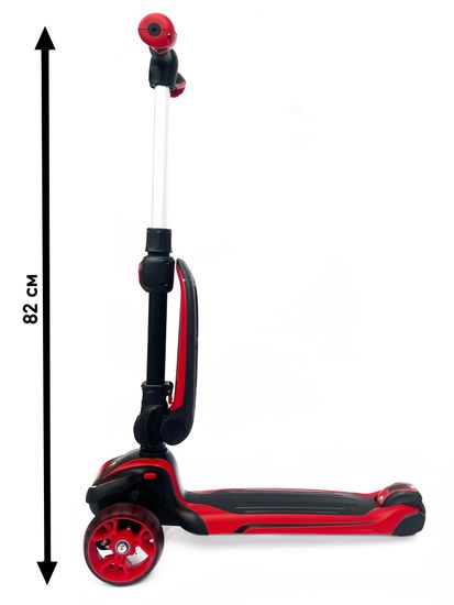 Самокат-беговел со светящимися колёсами 3 в 1 Scooter Micar Moby Black-Red