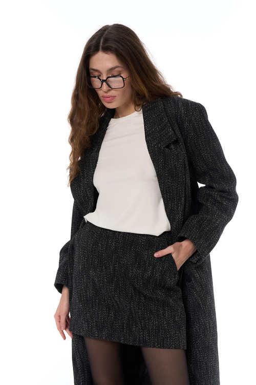 Пальто daddy женское, жемчужно-серая клетка