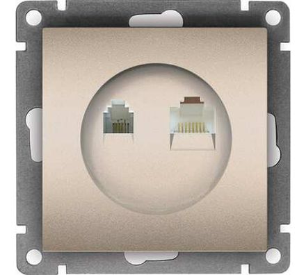 Розетка компьютерная+телефонная "UNIVersal" серия "Афина", с/у, 1А, RJ45, RJ12, шампань (еврослот) (