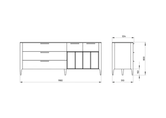 Тумба Type oak 5 ящиков 4 полки ширина 200 см (серый)