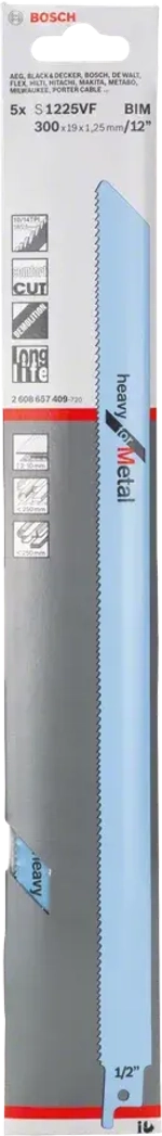 Сабельное пильное полотно S 1225 VF Heavy for Metal, 5 шт BOSCH 2608657409