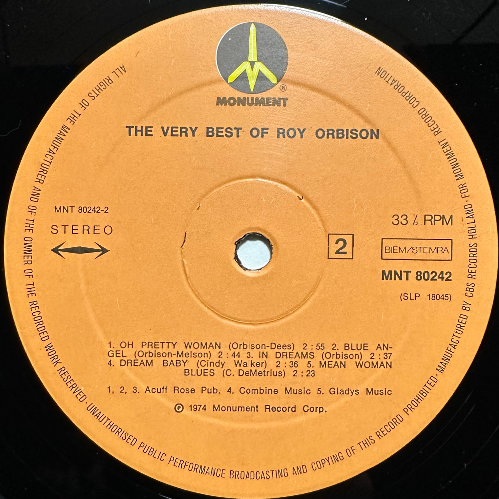 Roy Orbison - The Very Best Of Roy Orbison (Европа 1974г.)