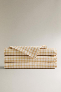 ZARA HOME ХЛОПКОВАЯ СКАТЕРТЬ В КЛЕТКУ, ВАНИЛЬНЫЙ