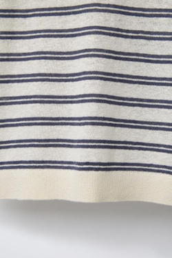 ZARA ПОЛО ИЗ ХЛОПКА И ЛЬНА, ЭКРЮ/СИНИЙ