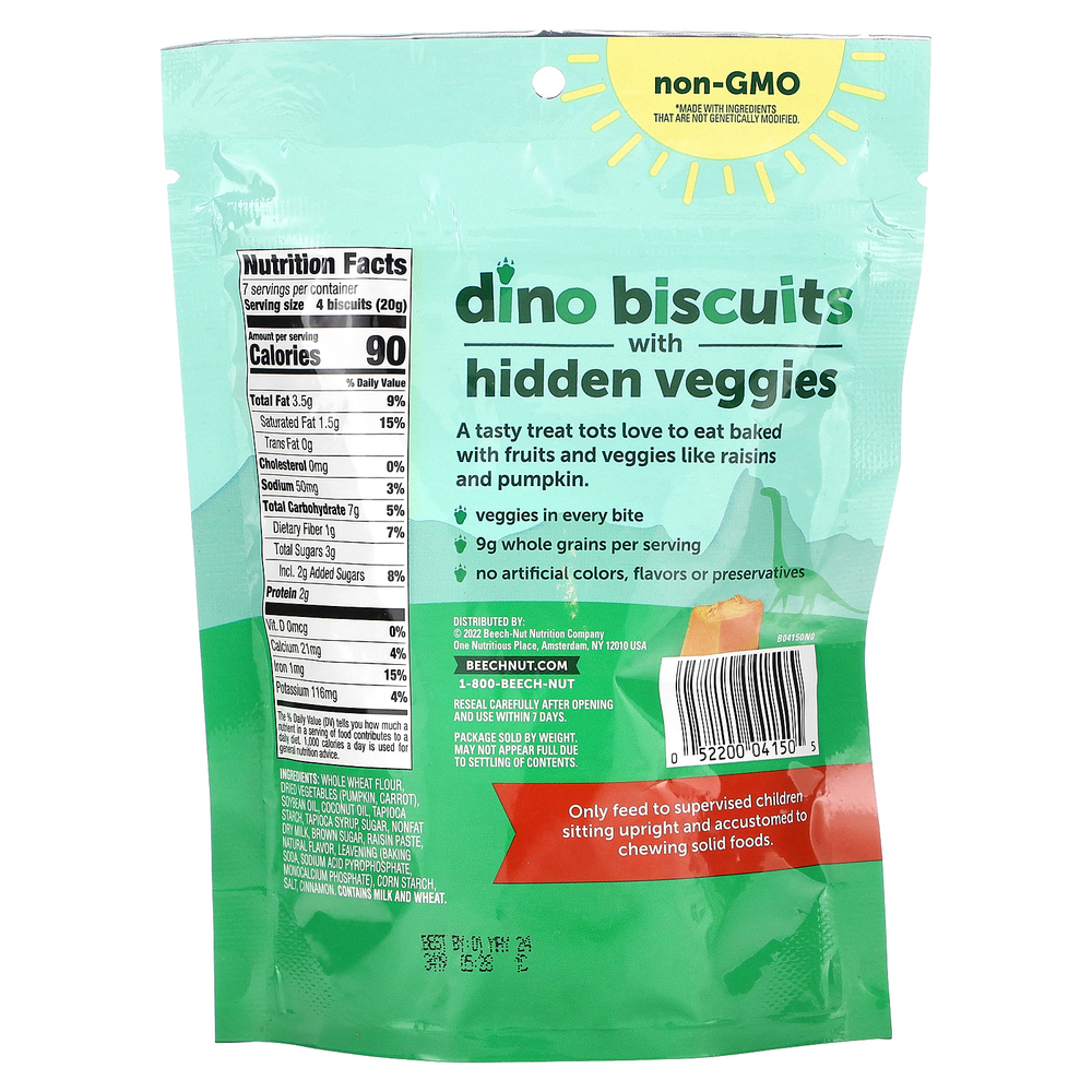 Beech-Nut, Dino Biscuits со скрытыми овощами, тыквой и корицей, 142 г (5 унций)