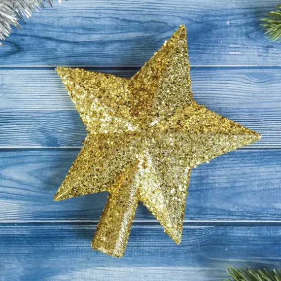 Макушка звезда для настольных елок Золотистая 12х11 см., золото, Зимнее Волшебство (1113516)