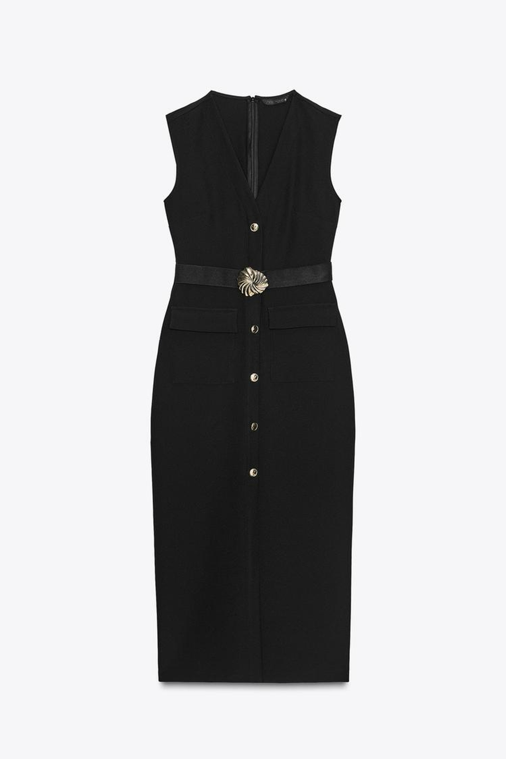 ZARA ПЛАТЬЕ-МИДИ ИЗ КРЕПА С ПОЯСОМ, ЧЕРНЫЙ