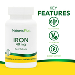 NaturesPlus, железо, 40 мг, 90 таблеток (20 мг в 1 таблетке)