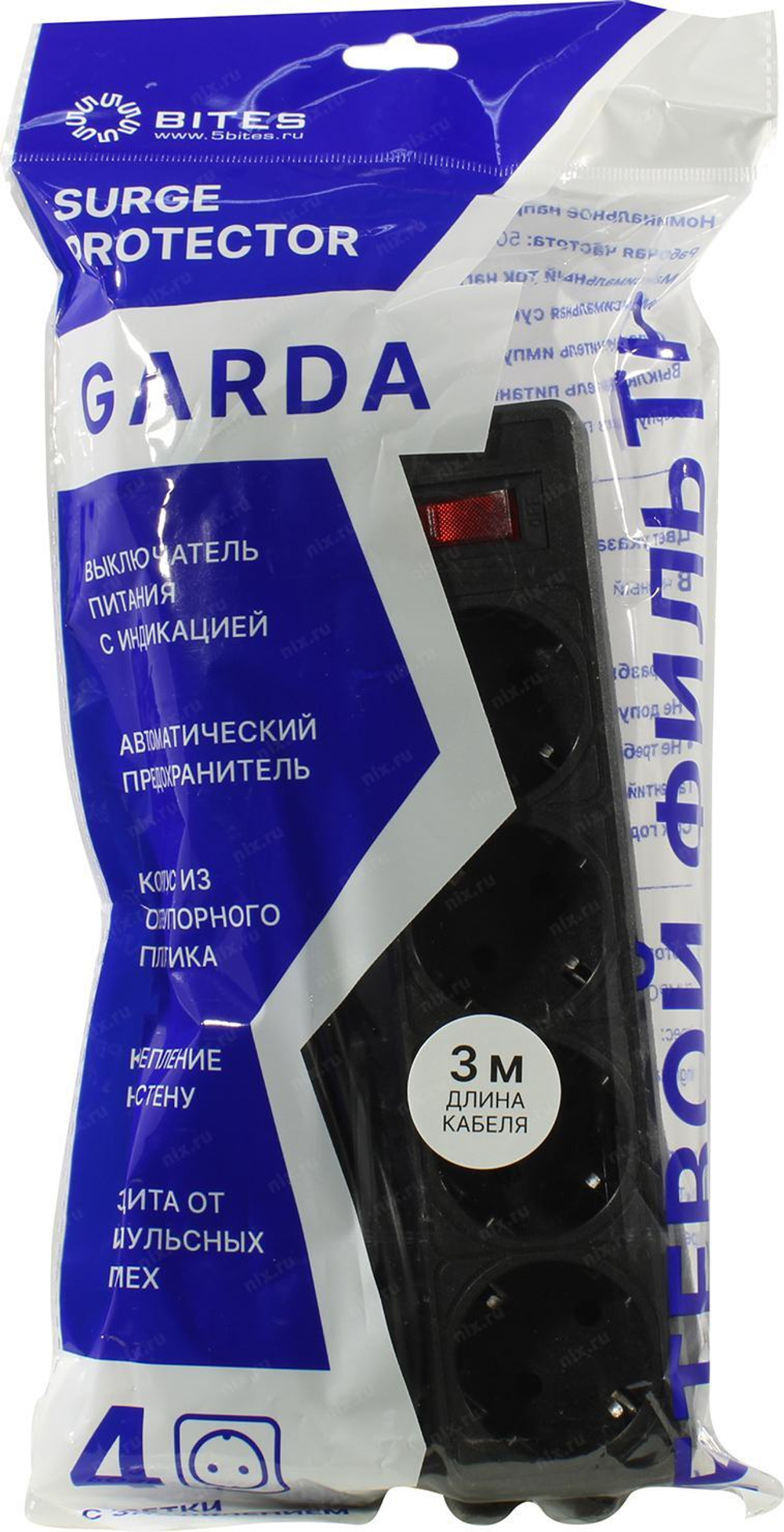 Сетевой фильтр 5bites &lt;SP4B-530&gt; Black &lt;3м&gt;  (  4 розетки )