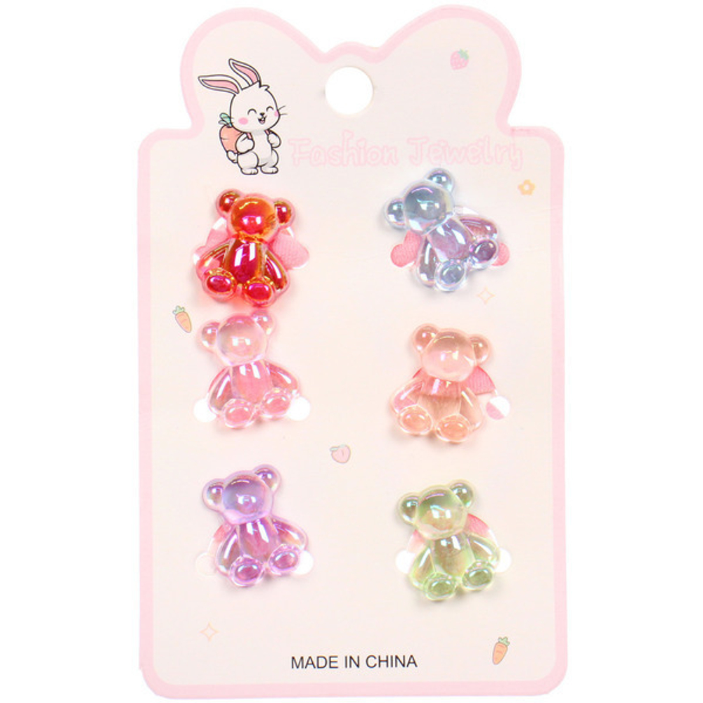 Резинки для волос детские 6шт «БАМБИ БУМ», Мишутки, микс 6 цветов, d-2.см/12*7.5см