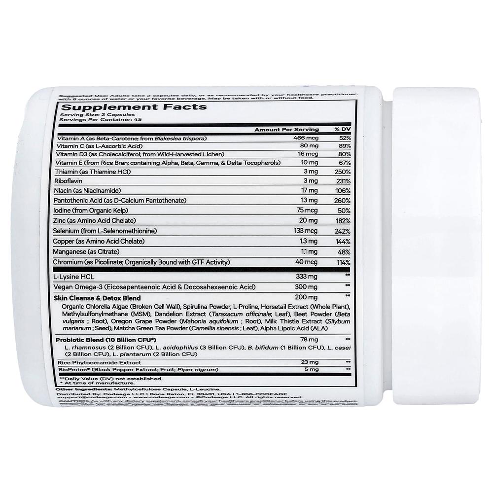 Codeage, Clearface Vitamins +, 90 растительных капсул