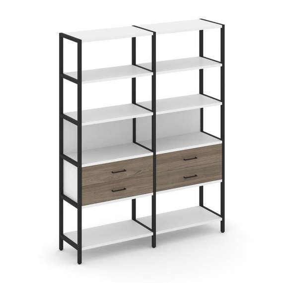 Shelf System Двухсекционный стеллаж пятиярусный с ящиками SN.STM-522 Белый/Вяз Благородный/Металл Че