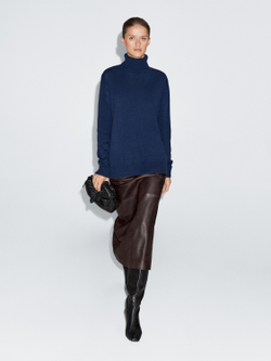 Massimo Dutti Длинный трикотажный свитер с высоким воротником, цвет океана