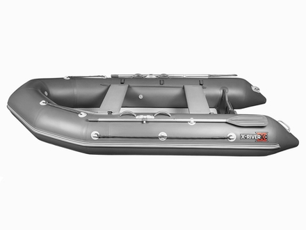Лодка ПВХ X-River Rocky 355 НДВД + усиленное дно и баллон, серый-черный/фурнитура черная увеличенный транец