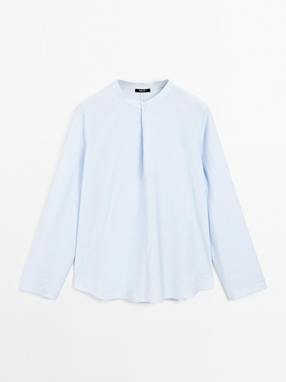 Massimo Dutti Блуза с длинными рукавами и воротником, синий