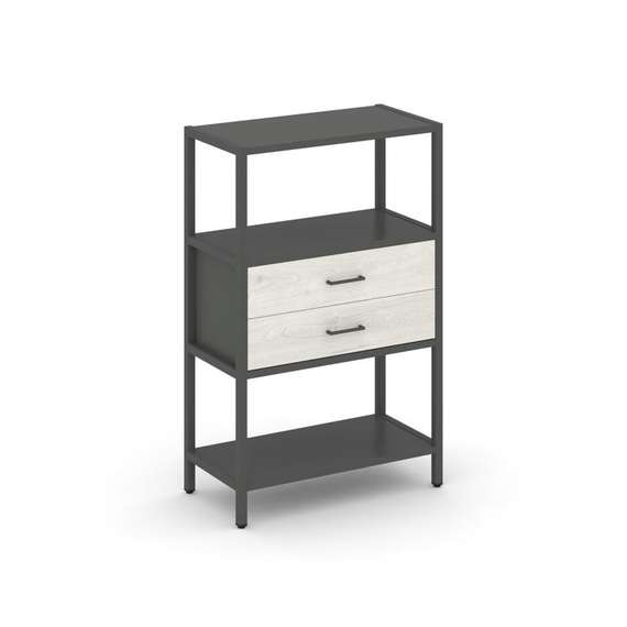 Shelf System Односекционный стеллаж трехярусный с ящиками SN.STM-312 Антрацит/Дуб Наварра/Металл Ант