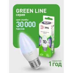 Лампа светодиодная ЭРА GREEN LINE LED B35-10W-865-E27 GL 10Вт свеча холодный свет E27 | Лампы cветодиодные Свеча (B/C)