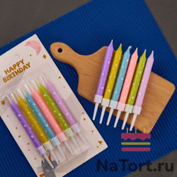 Набор свечей для торта «Нежность» (цветные со звездами, 10 см) 6 шт