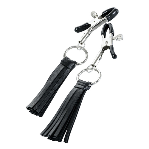 Черно-серебристые зажимы для сосков с кисточками ToyFa Theatre 705011