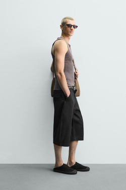 ZARA ШОРТЫ BAGGY FIT, ЧЕРНЫЙ
