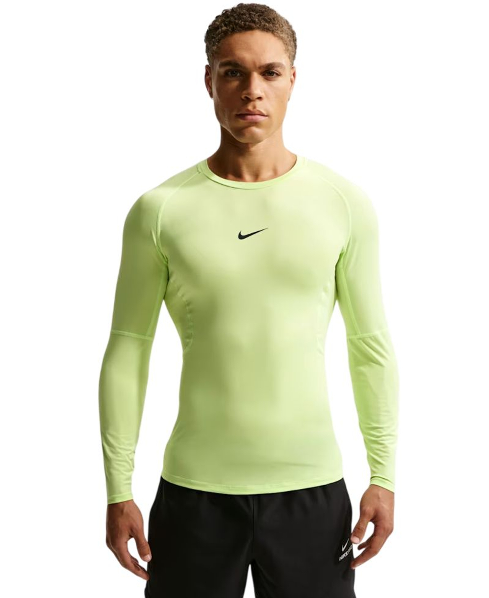 Теннисная футболка Nike Pro Dri-FIT Tight Long-Sleeve Fitness - light liquid lime/black