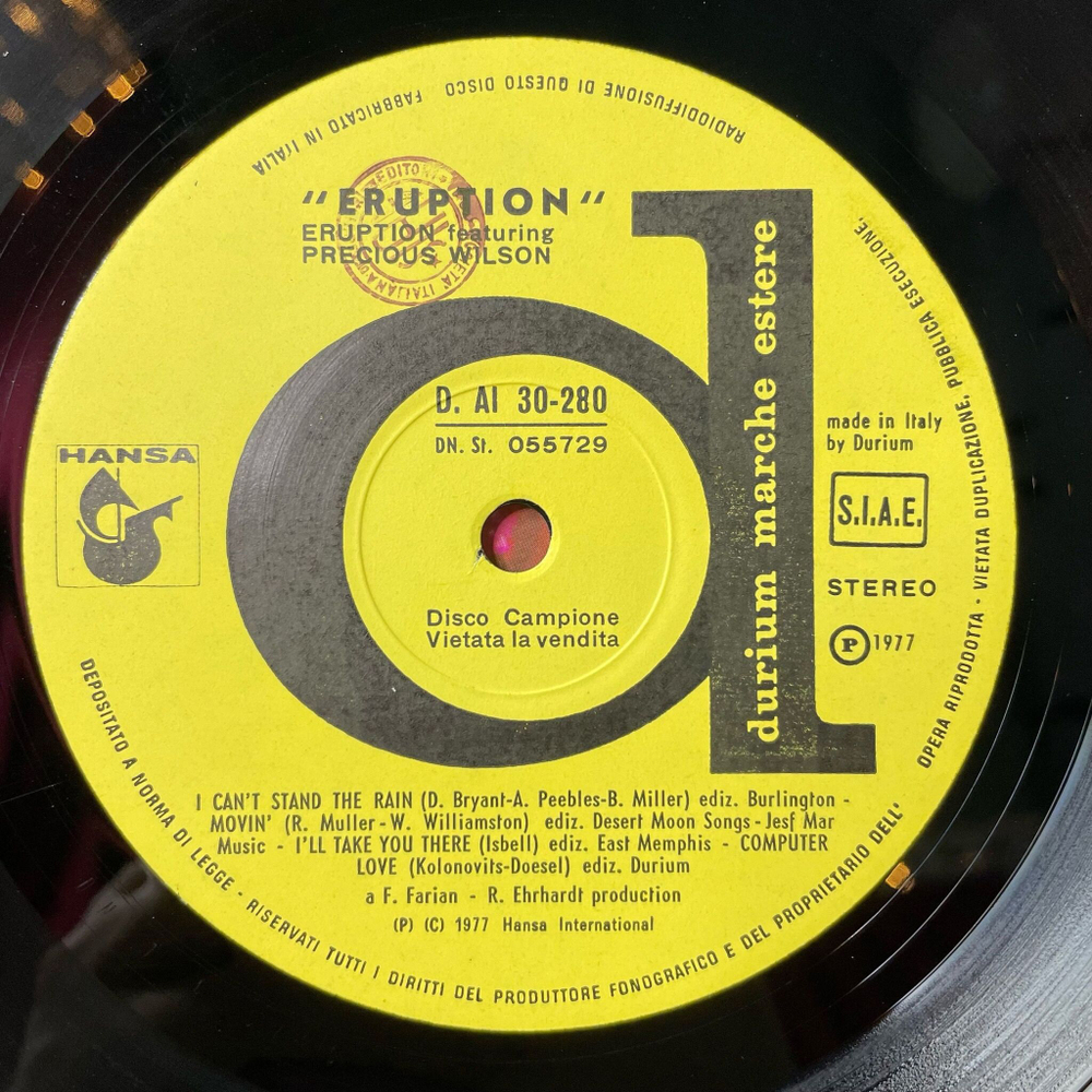 Винтажная виниловая пластинка LP Featuring Precious Wilson Eruption (Italy 1978)