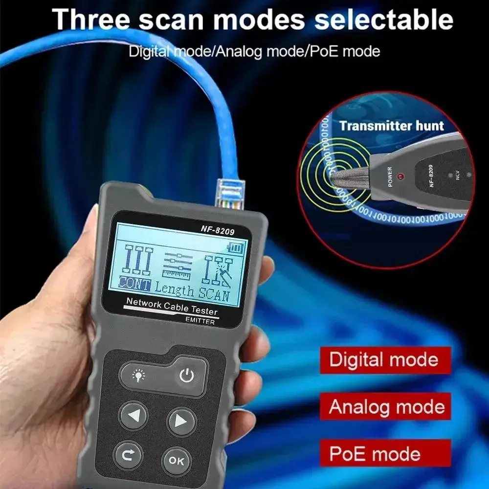 Кабельный тестер NF-8209 Noyafa поиск дефектов витой пары измеритель длины PoE кабельный трекер