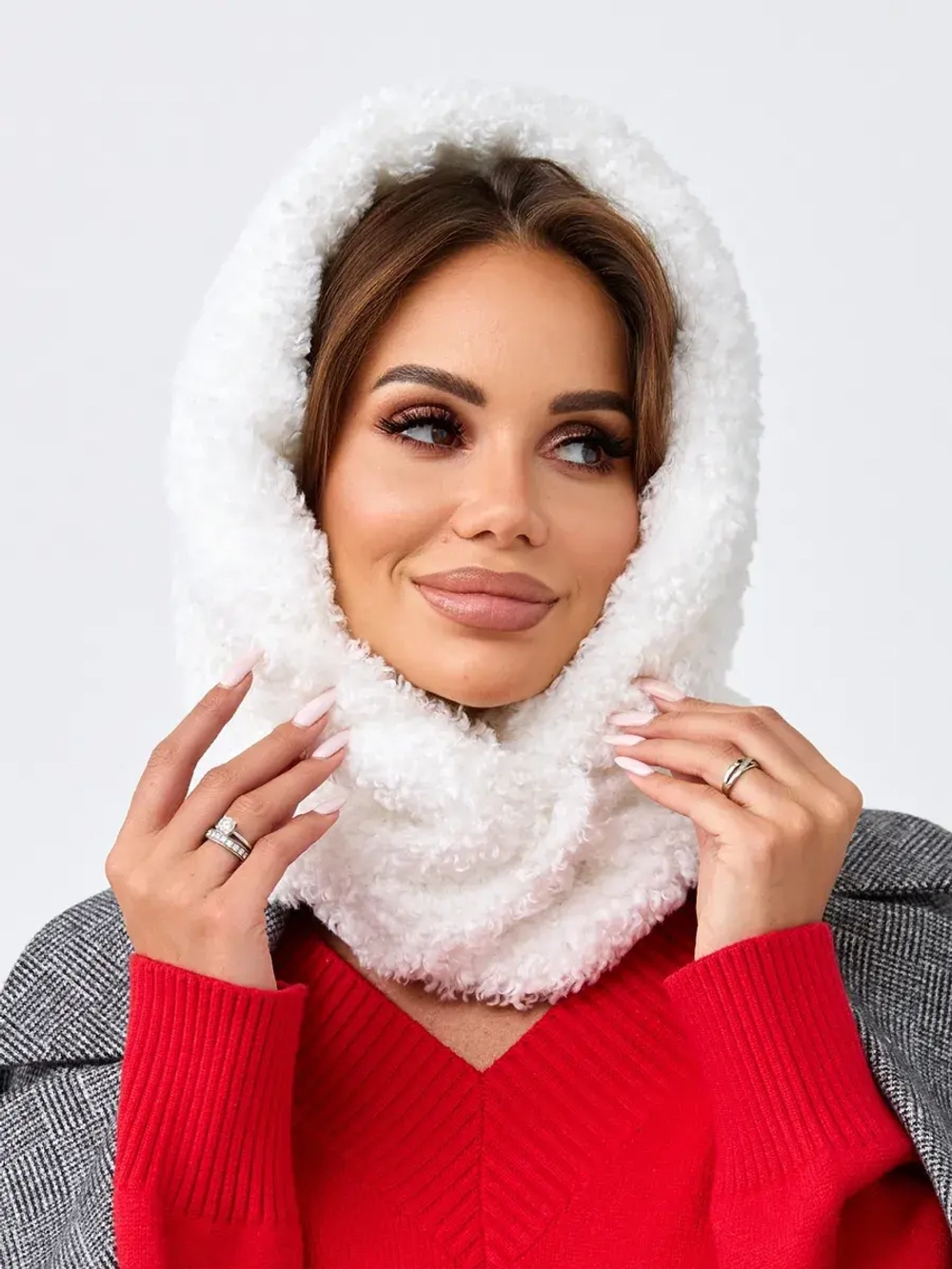 Капор зимний вязаный капюшон на флисе