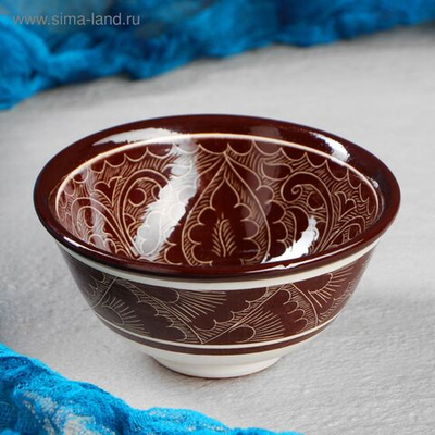 Пиала Риштанская Керамика Узоры , 11,5 см, большая, коричневая