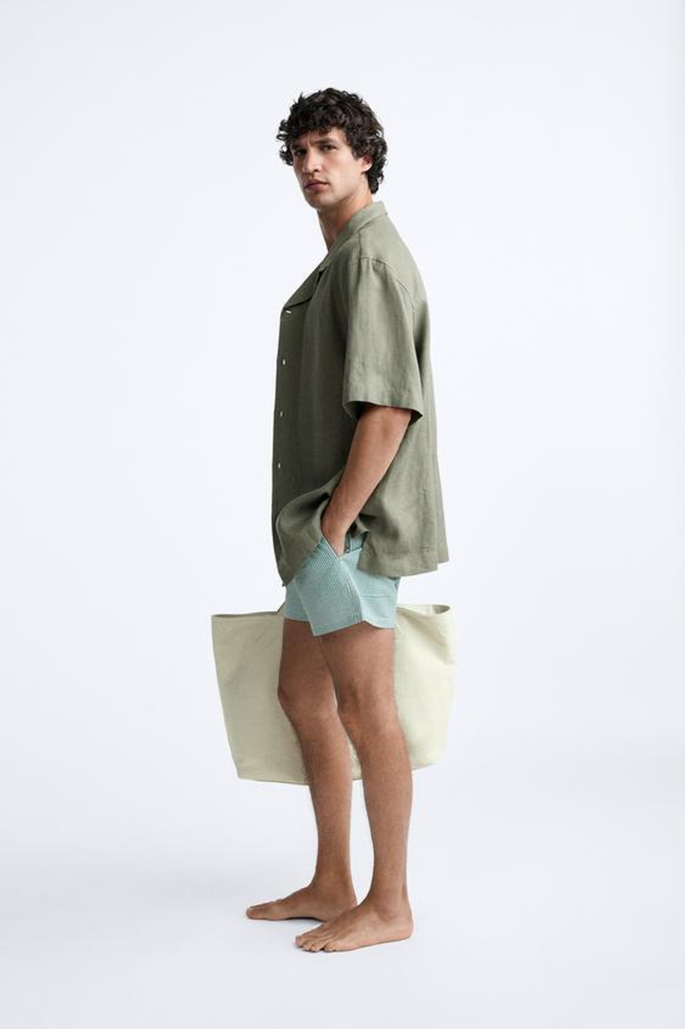 ZARA ПЛАВКИ SEERSUCKER КЛАССИЧЕСКОГО КРОЯ, СИНЕ-ЗЕЛЕНЫЙ